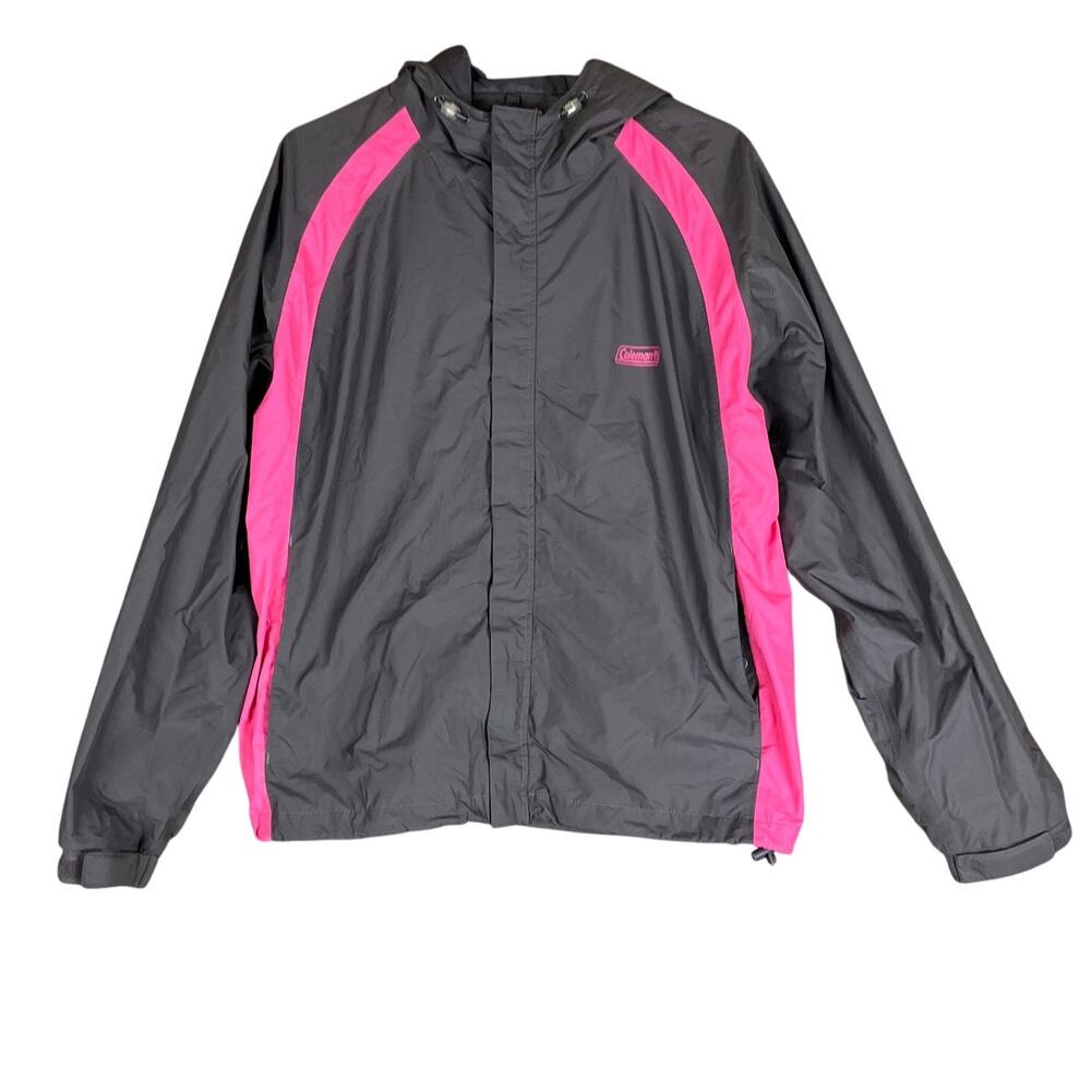 Coleman Womens Jacket Gray Pink Windbreaker Zip Up Outdoor 100% Nylon L/XL